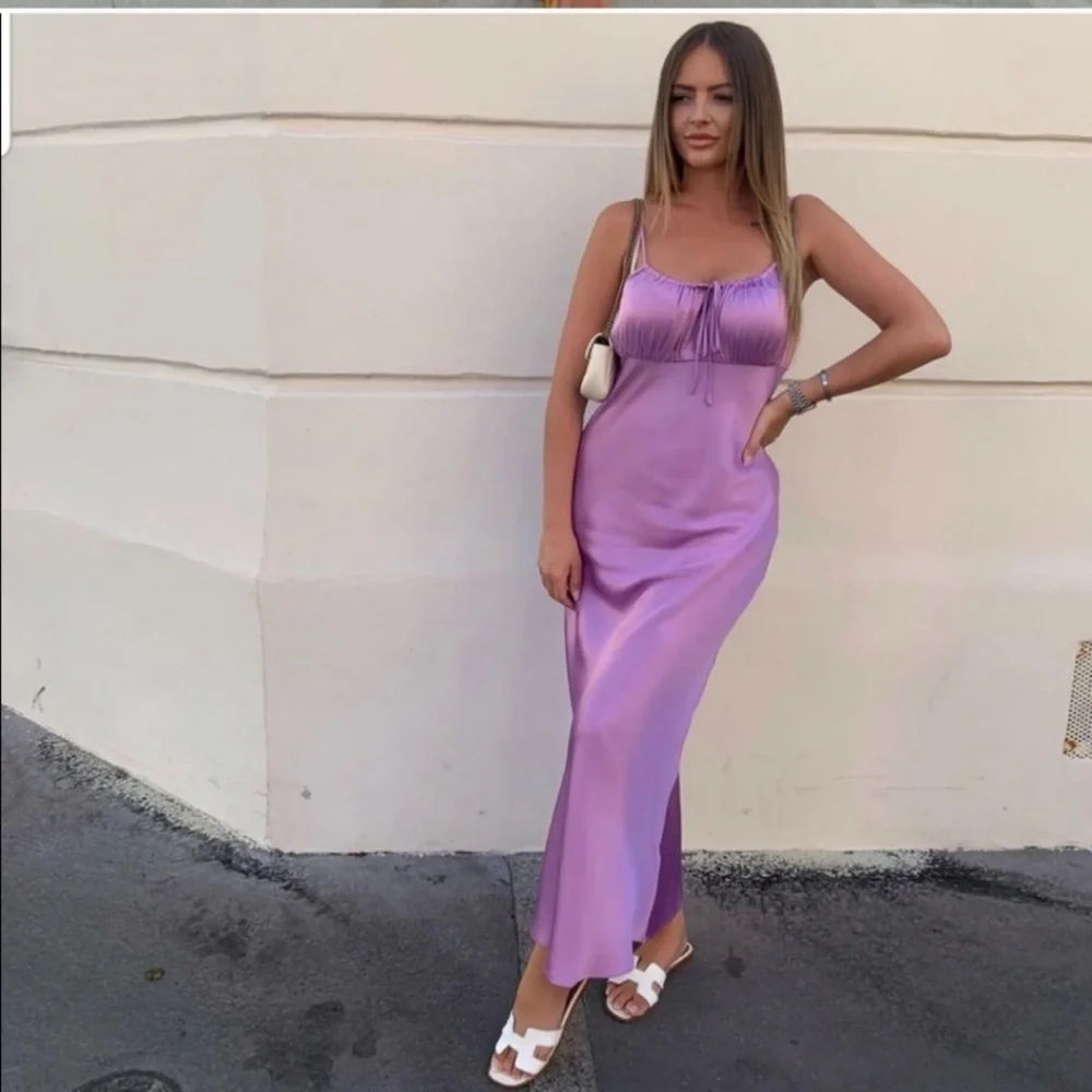 ZARA BLOGGERS FAV LILAC Satin Slip Maxi Purple Dress - Picture 10 of 11